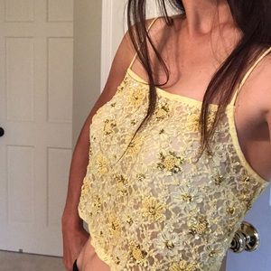Topshop NWT Yellow Gold Sparkle Floral Crop Top